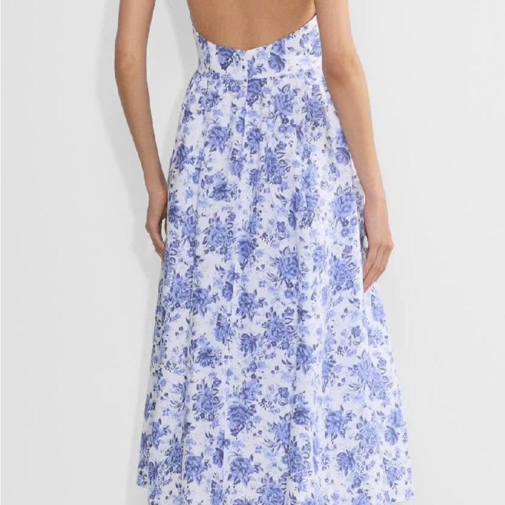 Aritzia NWOT Alfesco linen Midi Sundress Blue and White Floral A line w pockets - Picture 2 of 4